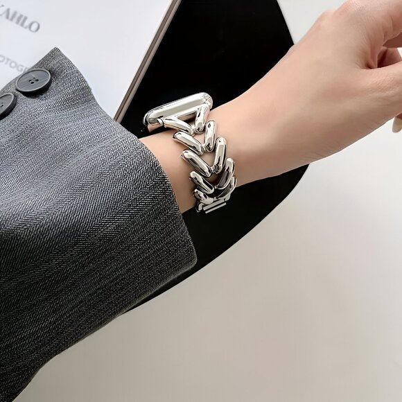 NEW Sleek & Stylish Adjustable Silver Metal Chain Band For Apple Watch - Picture 1 of 6